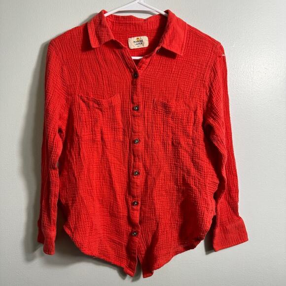 Marine Layer Waffle Knit Long Sleeve Button Down Top - Picture 1 of 4